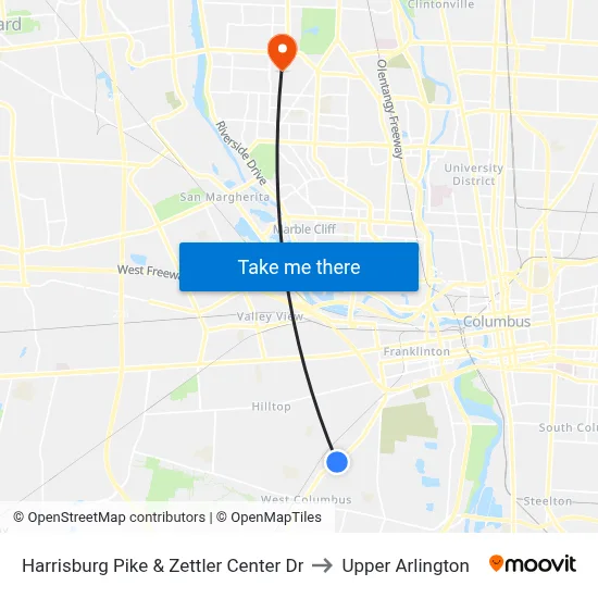 Harrisburg Pike & Zettler Center Dr to Upper Arlington map