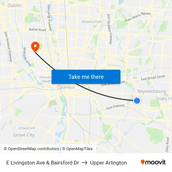 E Livingston Ave & Bairsford Dr to Upper Arlington map
