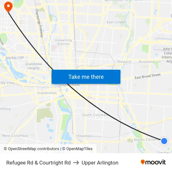 Refugee Rd & Courtright Rd to Upper Arlington map