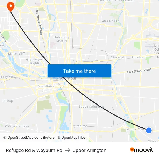 Refugee Rd & Weyburn Rd to Upper Arlington map