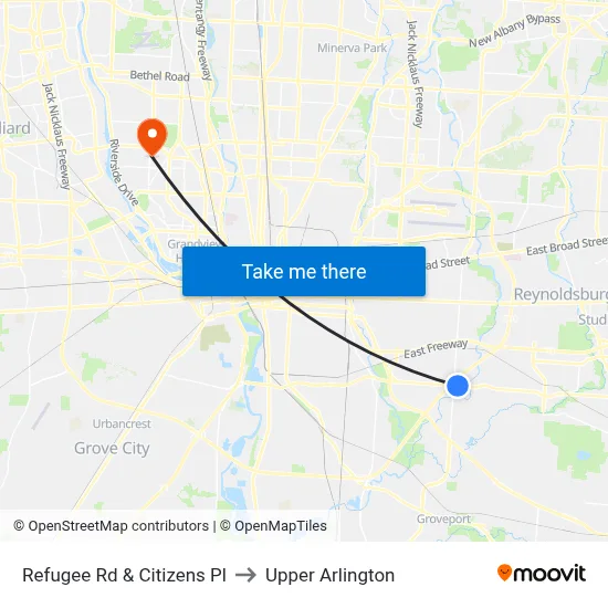 Refugee Rd & Citizens Pl to Upper Arlington map
