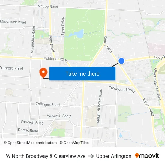 W North Broadway & Clearview Ave to Upper Arlington map