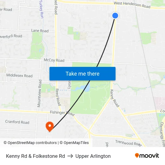 Kenny Rd & Folkestone Rd to Upper Arlington map