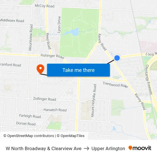 W North Broadway & Clearview Ave to Upper Arlington map