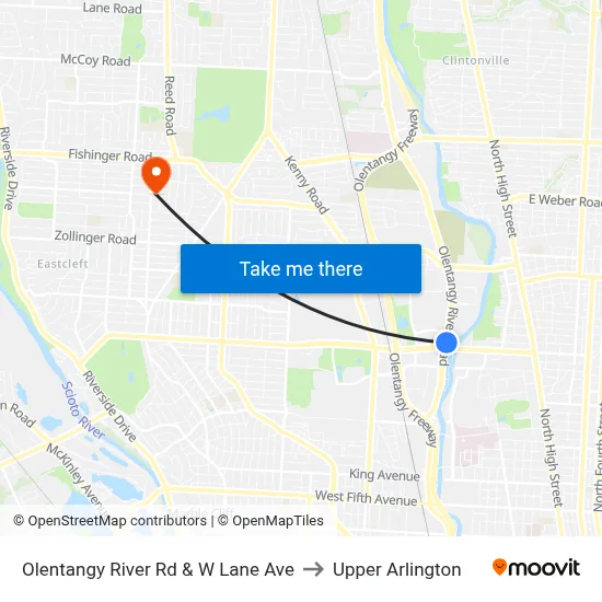 Olentangy River Rd & W Lane Ave to Upper Arlington map