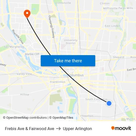 Frebis Ave & Fairwood Ave to Upper Arlington map