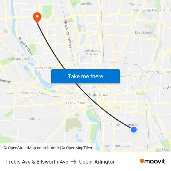 Frebis Ave & Ellsworth Ave to Upper Arlington map