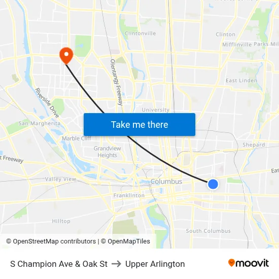 S Champion Ave & Oak St to Upper Arlington map