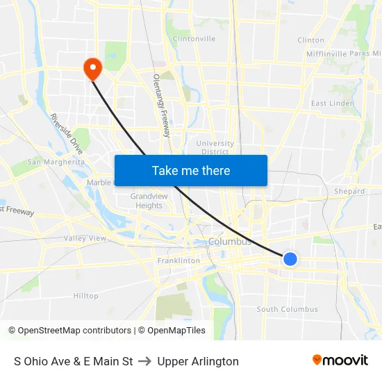 S Ohio Ave & E Main St to Upper Arlington map
