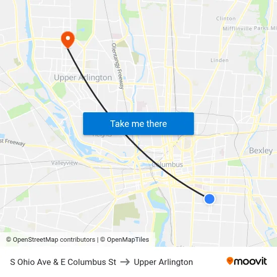 S Ohio Ave & E Columbus St to Upper Arlington map