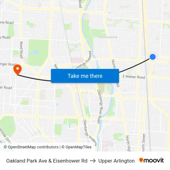 Oakland Park Ave & Eisenhower Rd to Upper Arlington map