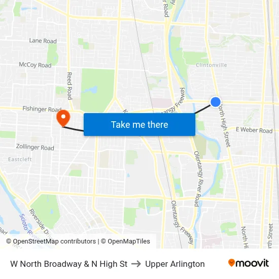 W North Broadway & N High St to Upper Arlington map