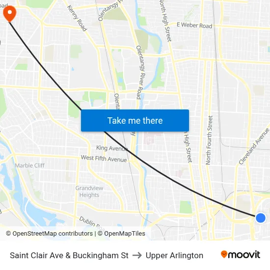 Saint Clair Ave & Buckingham St to Upper Arlington map