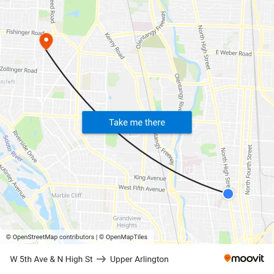 W 5th Ave & N High St to Upper Arlington map