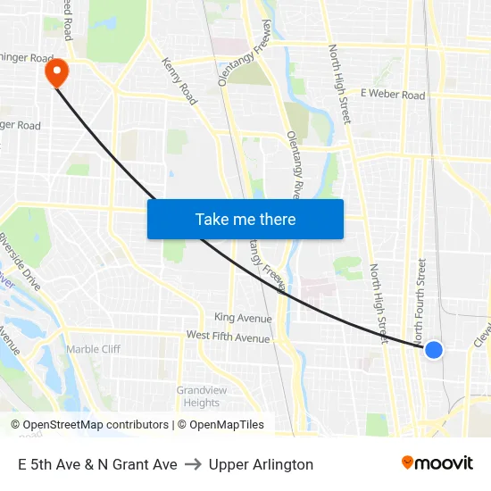 E 5th Ave & N Grant Ave to Upper Arlington map