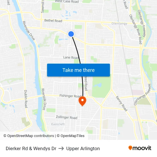Dierker Rd & Wendys Dr to Upper Arlington map
