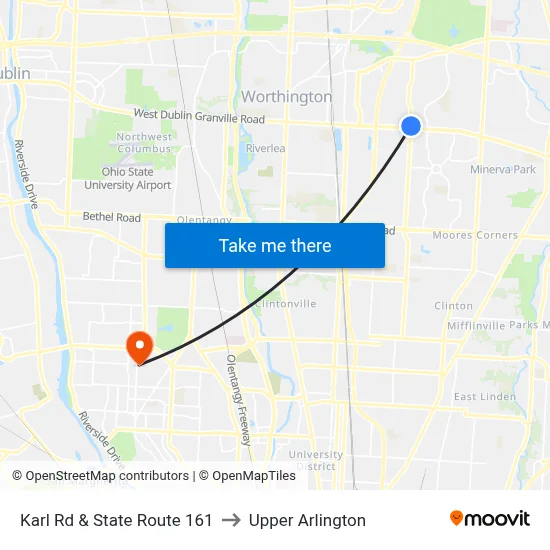 Karl Rd & State Route 161 to Upper Arlington map