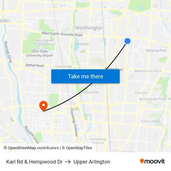 Karl Rd & Hempwood Dr to Upper Arlington map