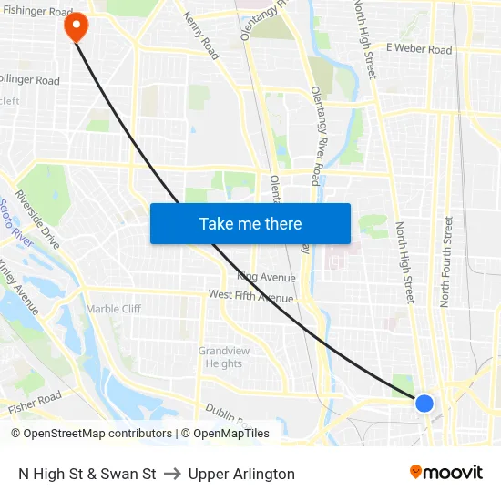 N High St & Swan St to Upper Arlington map