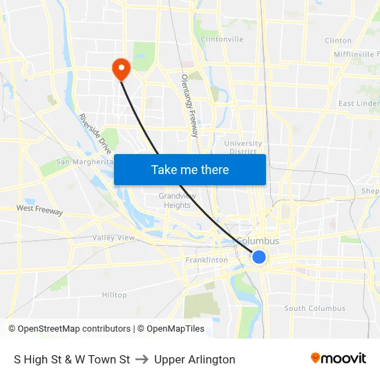 S High St & W Town St to Upper Arlington map