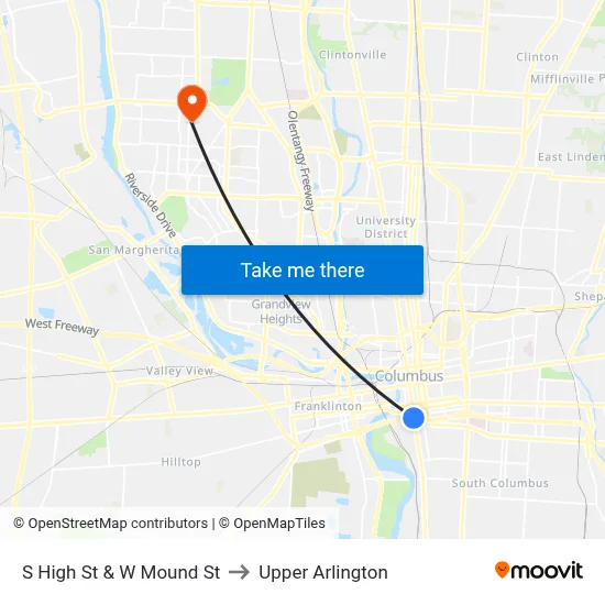 S High St & W Mound St to Upper Arlington map