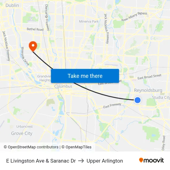 E Livingston Ave & Saranac Dr to Upper Arlington map