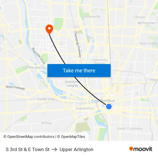 S 3rd St & E Town St to Upper Arlington map