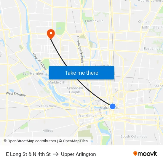 E Long St & N 4th St to Upper Arlington map