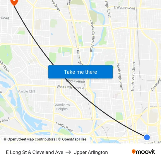 E Long St & Cleveland Ave to Upper Arlington map