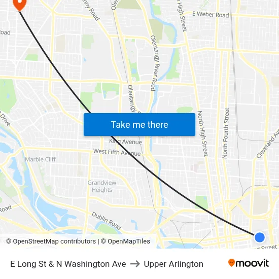 E Long St & N Washington Ave to Upper Arlington map
