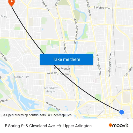 E Spring St & Cleveland Ave to Upper Arlington map