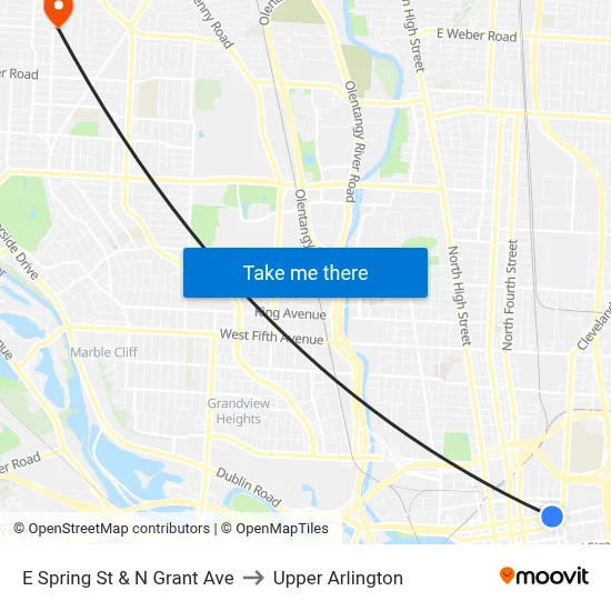 E Spring St & N Grant Ave to Upper Arlington map