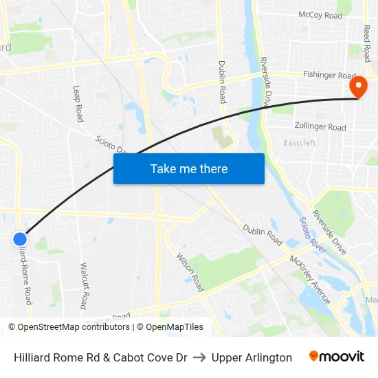 Hilliard Rome Rd & Cabot Cove Dr to Upper Arlington map