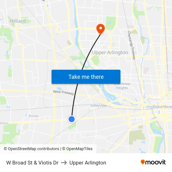 W Broad St & Viotis Dr to Upper Arlington map