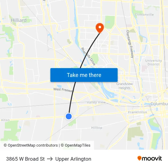 3865 W Broad St to Upper Arlington map