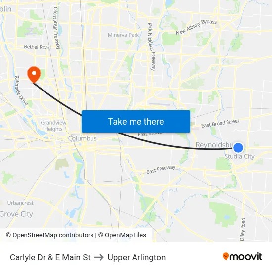 Carlyle Dr & E Main St to Upper Arlington map