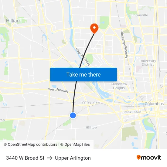 3440 W Broad St to Upper Arlington map