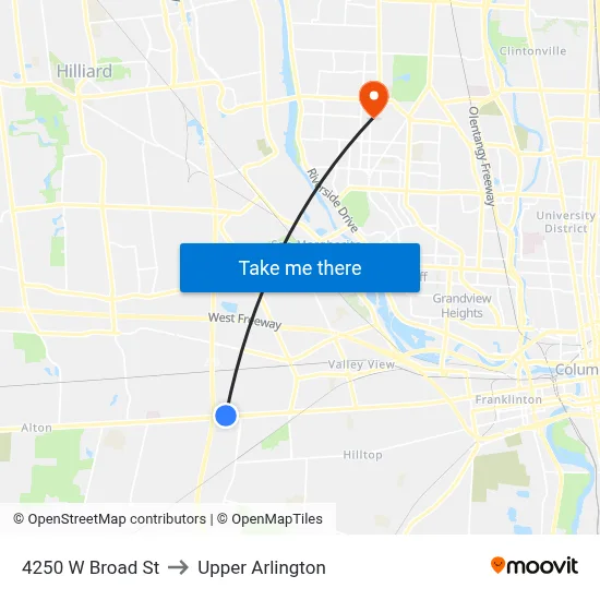 4250 W Broad St to Upper Arlington map