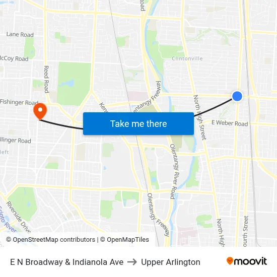 E N Broadway & Indianola Ave to Upper Arlington map