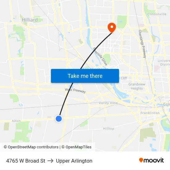 4765 W Broad St to Upper Arlington map