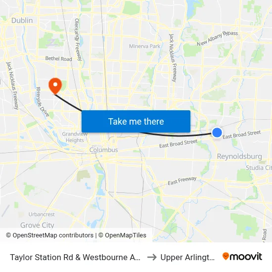 Taylor Station Rd & Westbourne Ave to Upper Arlington map