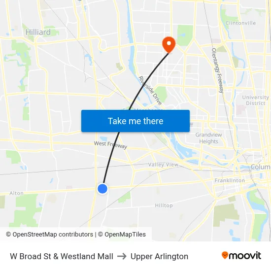 W Broad St & Westland Mall to Upper Arlington map