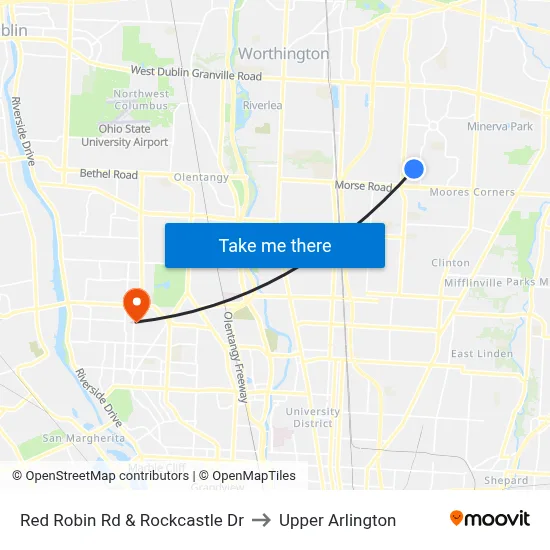 Red Robin Rd & Rockcastle Dr to Upper Arlington map