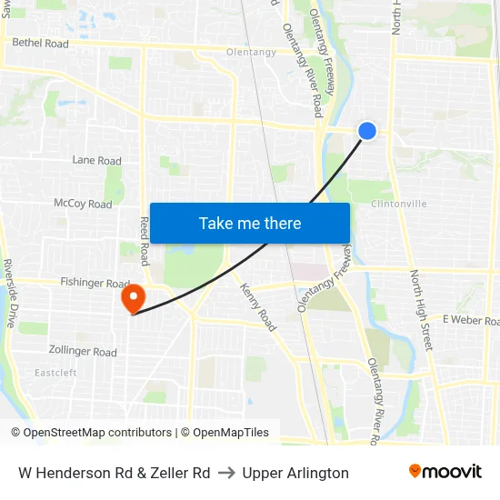 W Henderson Rd & Zeller Rd to Upper Arlington map