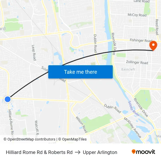 Hilliard Rome Rd & Roberts Rd to Upper Arlington map