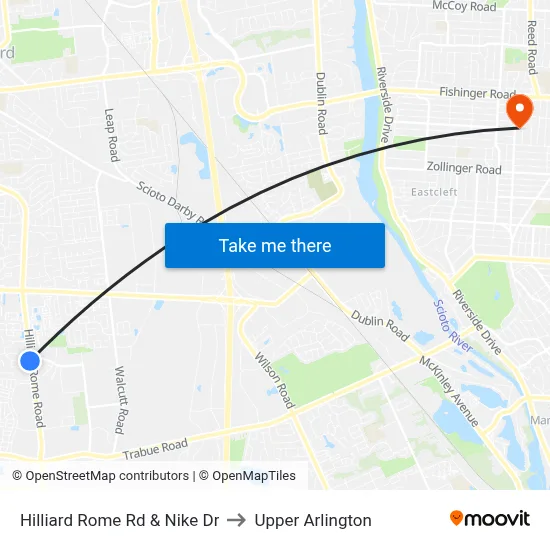 Hilliard Rome Rd & Nike Dr to Upper Arlington map