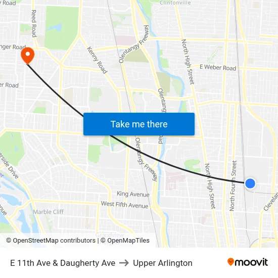 E 11th Ave & Daugherty Ave to Upper Arlington map