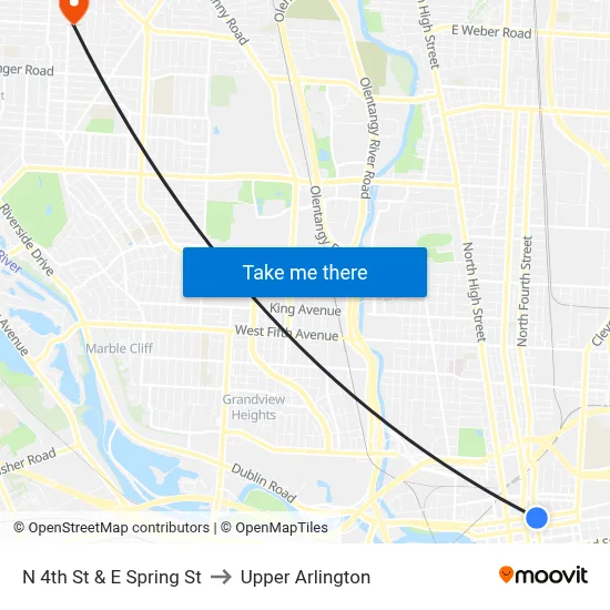 N 4th St & E Spring St to Upper Arlington map