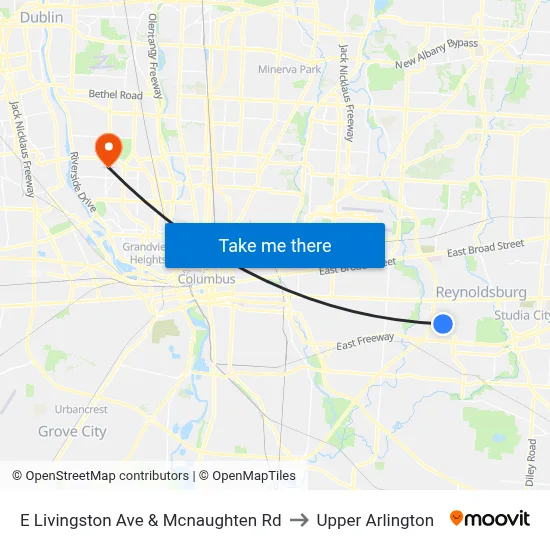 E Livingston Ave & Mcnaughten Rd to Upper Arlington map
