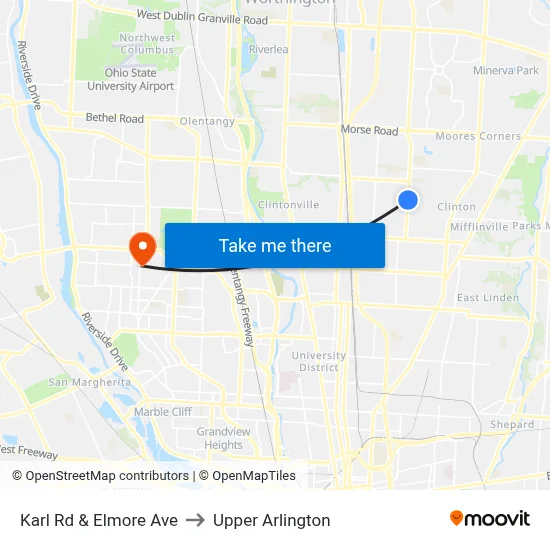 Karl Rd & Elmore Ave to Upper Arlington map